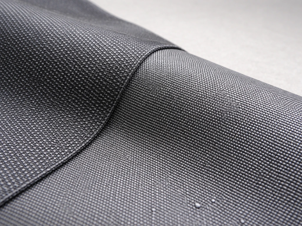 Close-up of snow-rated polyester cover fabric texture with visible heavy-duty weave and waterproof coating