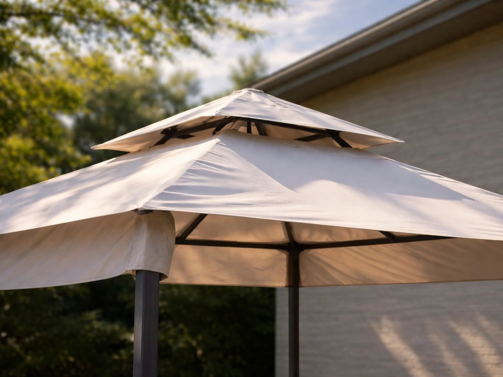 Two-tier vented canopy with visible upper/lower vents and airflow-like shadows in bright natural light.