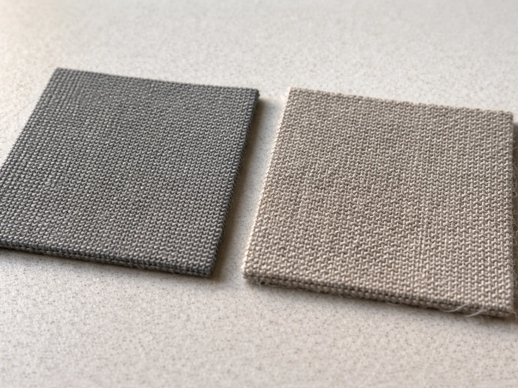 Close-up of two outdoor fabric swatches side by side, one visibly weather-resistant and textured