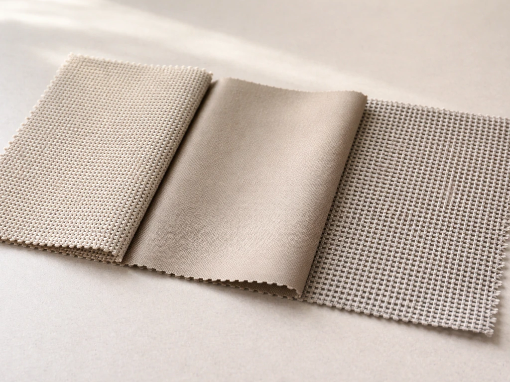 Close-up comparison of three outdoor canopy fabric textures with distinct weave and finish